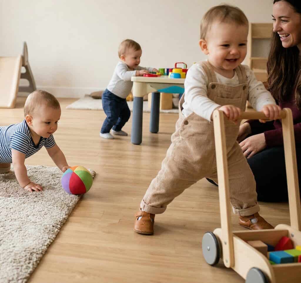 Baby crawling on floor